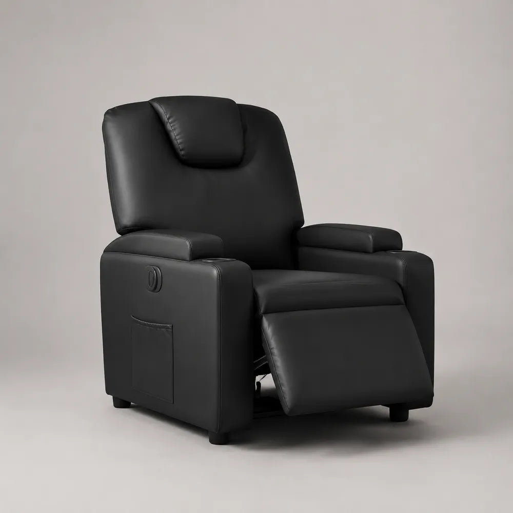 Poltrona relax reclinabile elettrica in PVC nero con poggiapiedi imbottito 80 x 90 x 105 cm