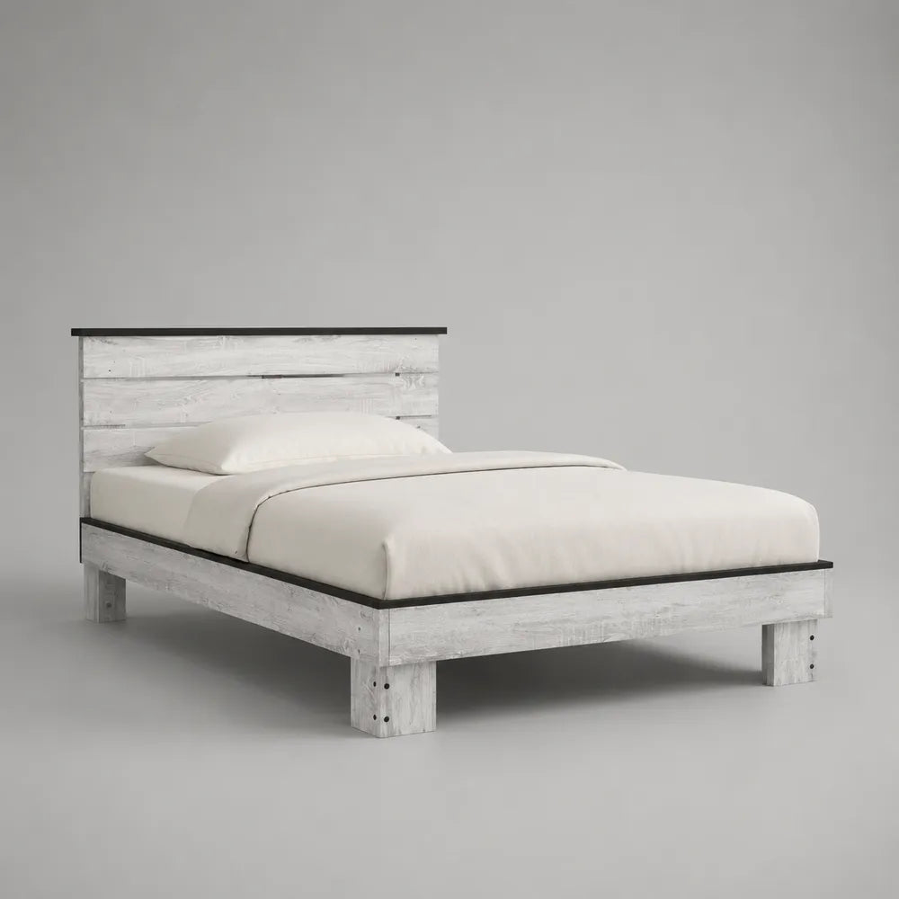 Letto matrimoniale 160 x 200 cm in MDF effetto legno bianco con testiera e struttura rialzata