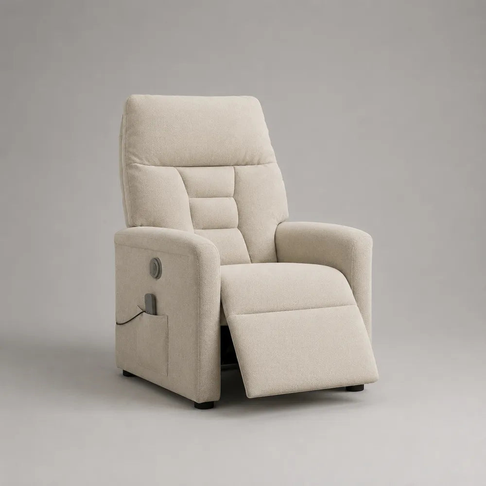 Poltrona relax reclinabile imbottita in tessuto beige con poggiapiedi estensibile 75x85x105 cm