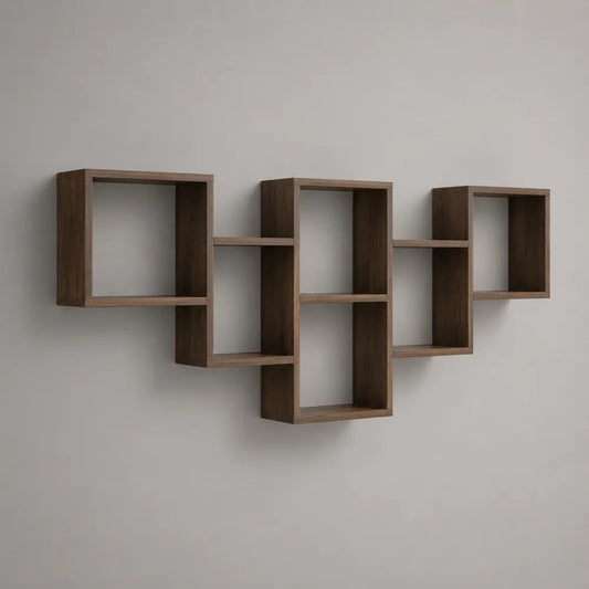 Scaffale da parete modulare in MDF effetto noce marrone con 6 vani aperti 200 x 20 x 80 cm