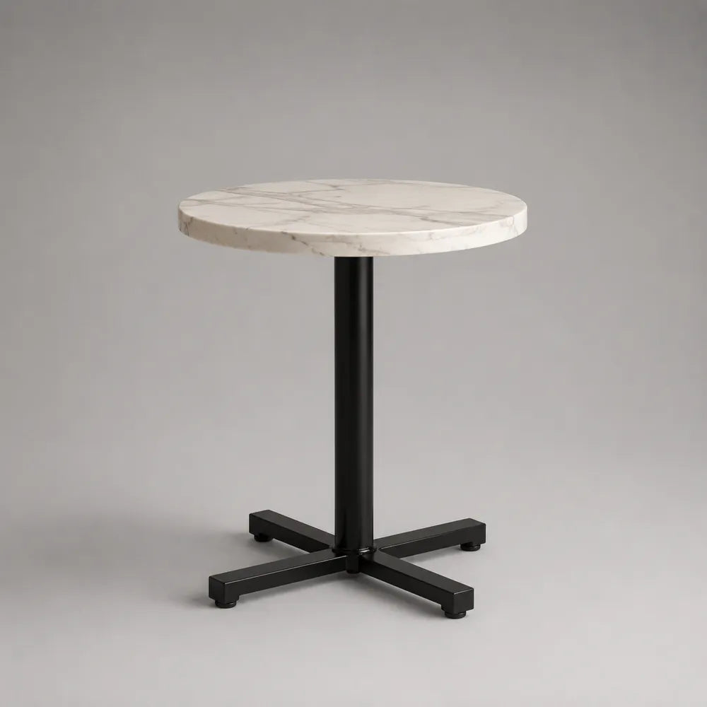 Tavolo bar rotondo con piano effetto marmo bianco e base in acciaio nero 60 x 60 x 75 cm