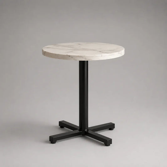 Tavolo bar rotondo con piano effetto marmo bianco e base in acciaio nero 60 x 60 x 75 cm